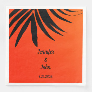 Serviette En Papier Coucher de soleil Tropical Palm Leaf Orange Mariag