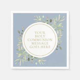 Serviette En Papier Couleur d'aquarelle bleu Dusty Sainte Communion