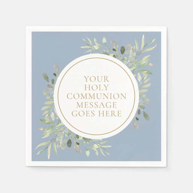 Serviette En Papier Couleur d'aquarelle bleu Dusty Sainte Communion (Devant)