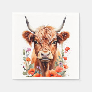 Serviette En Papier Couleur d'eau de la vache et du pavot rouge des Hi