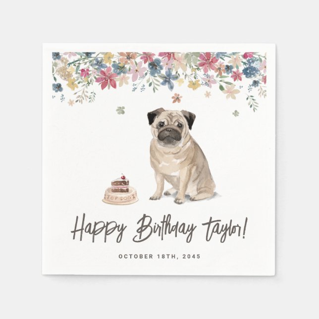 Serviette En Papier Couleur d'eau douce Carlin Chien fête d'anniversai (Devant)