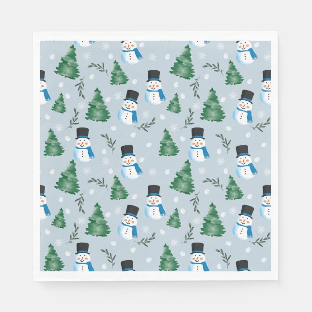 Serviette En Papier Couleur d'eau douce Motif neige d'hiver (Devant)
