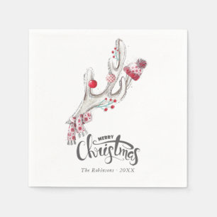 Serviette En Papier Couleur d'eau mignonne Hiver Cerfs Antlers Noël