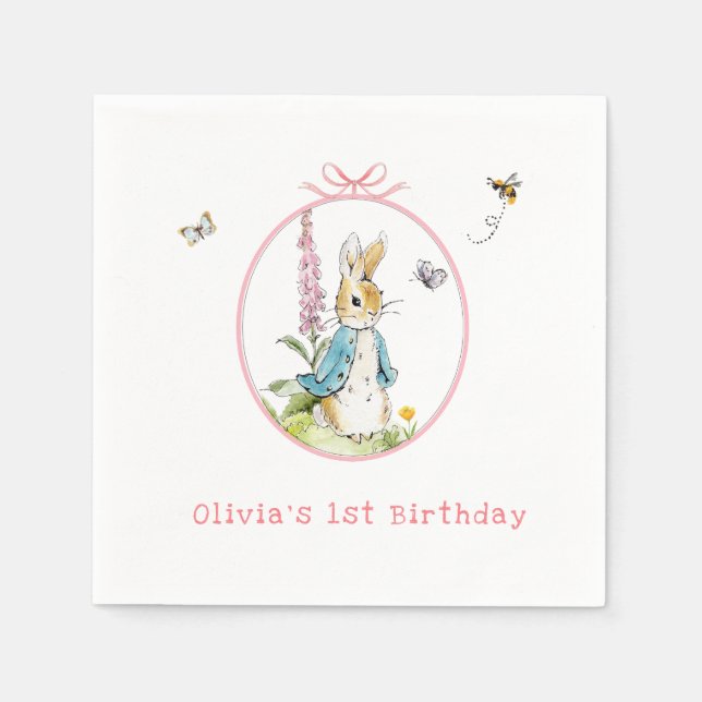 Serviette En Papier Couleur d'eau mignonne Peter Rabbit 1er anniversai (Devant)
