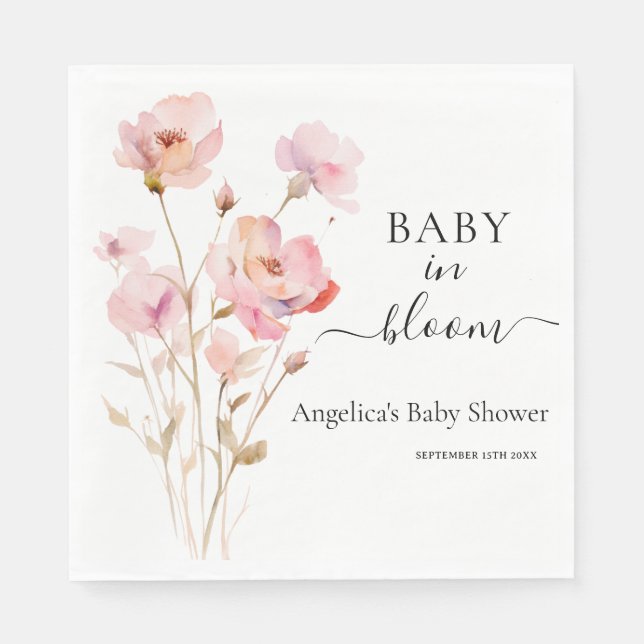 SERVIETTE EN PAPIER COULEUR D'EAU ROSE NOIR PASTEL ROSES FLORAUX (Devant)