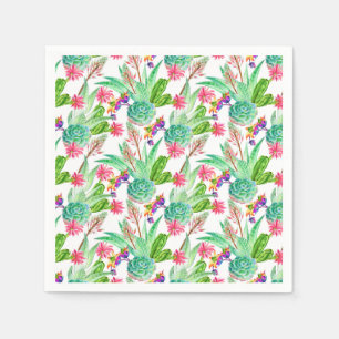 Serviette En Papier Couleur d'eau vive Cactus et Motif succulent