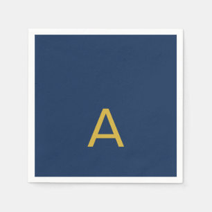 Serviette En Papier Couleur Or & Bleu Monogramme Initial Professionnel