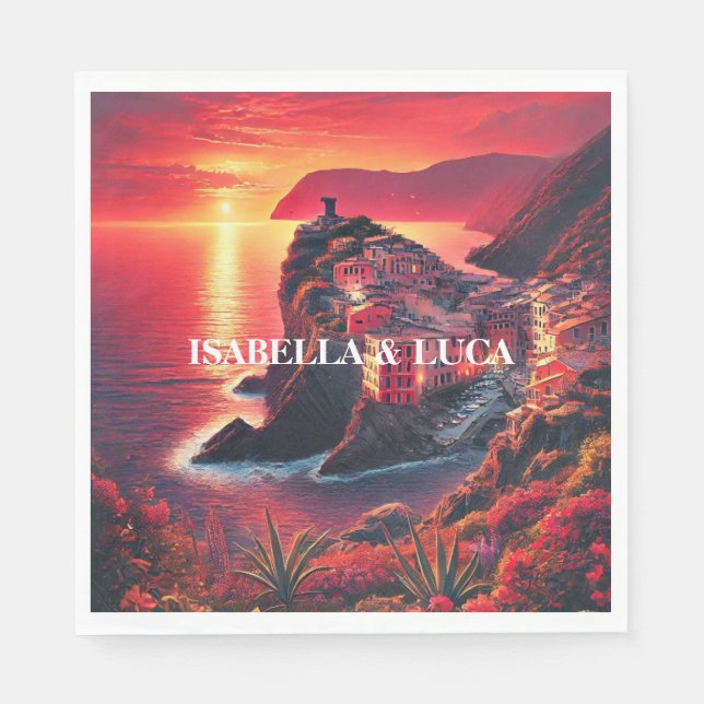 Serviette En Papier Couleur rouge et orange du soleil couchant italien (Devant)