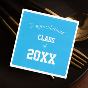 Serviette En Papier Couleurs de l'école bleu ciel et blanc Graduation