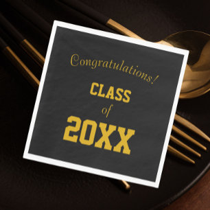 Serviette En Papier Couleurs de l'école noire et or Graduation