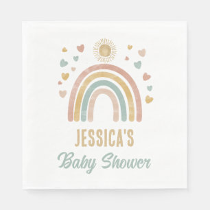 Serviette En Papier Couleurs de terre Aquarelle Arc-en-ciel et Baby sh