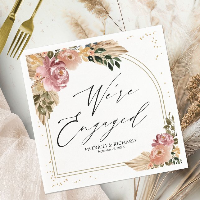 Serviette En Papier Couleurs neutres chic Boho Floral Fiançailles (Créateur téléchargé)