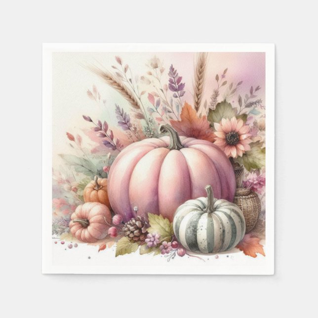 Serviette En Papier Couleurs pastel citrouille automne peinture aquare (Devant)