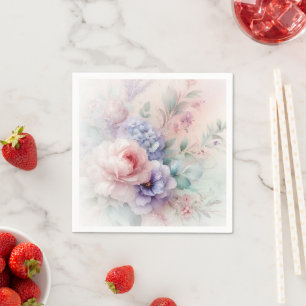 Serviette En Papier Couleurs pastel florales aquarelle fleurs