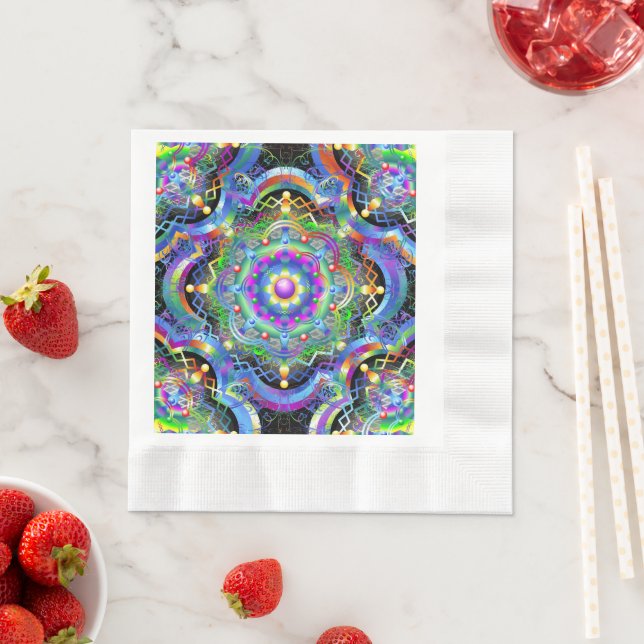 Serviette En Papier Couleurs psychédéliques Universe Mandala (En situation)