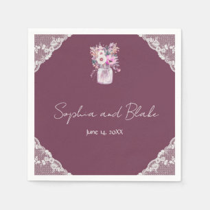 Serviette En Papier Country Lace Mason Jar Burgundy Mariage