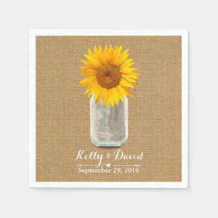Serviette En Papier Country Sunflower & Mason Jar Burlap Mariage