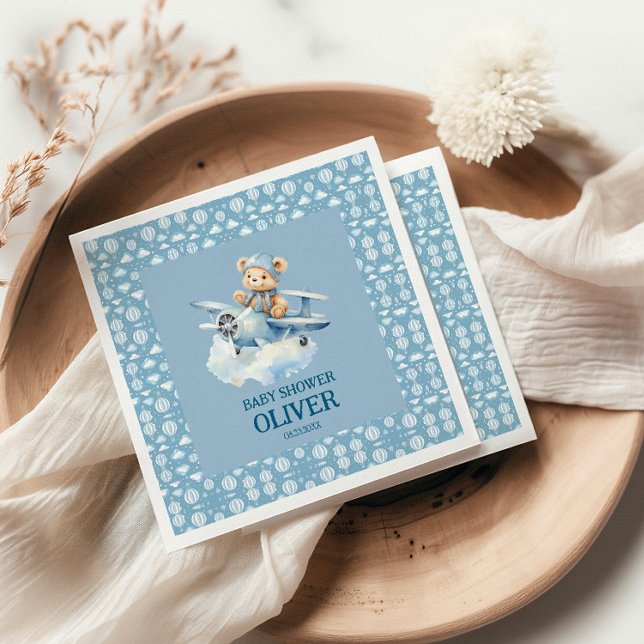 Serviette En Papier Coupe Bear Blue Plane Time Vol Un 1er anniversaire (Créateur téléchargé)