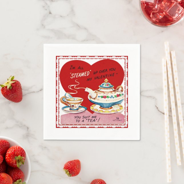 Serviette En Papier Coupe de thé et papier de théière rétro Valentine  (En situation)