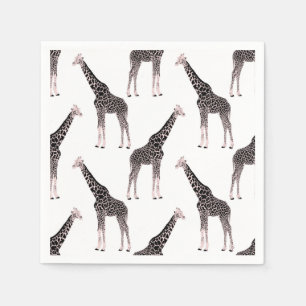 Serviette En Papier Coupe rose et noire Girafe Blanc design animal