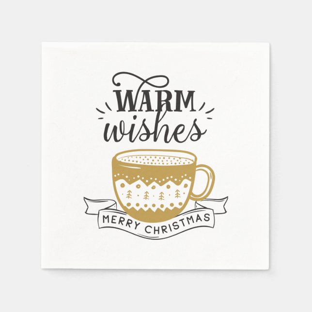 Serviette En Papier Coupe Warm Chaud Café Coca Xmas Or Noir (Devant)