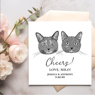 Serviette En Papier Couple Chat Dessin main Cheval Personnalisé