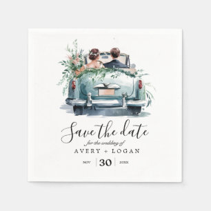 Serviette En Papier couple dans vintage voiture aquarelle enregistrer