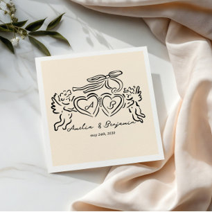 Serviette En Papier couple de cœur dessiné à la main mariage fantaisis