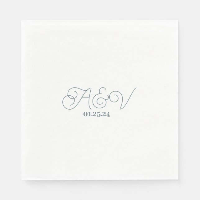 Serviette En Papier Couple de date de mariage de script simple (Devant)