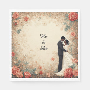 Serviette En Papier Couple de Mariage Romantique Table de Mariée Botan