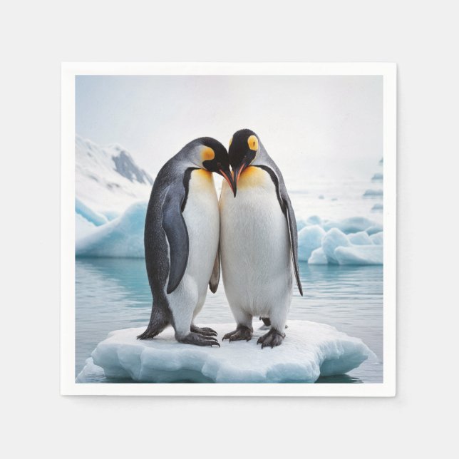 Serviette En Papier Couple De Pingouin Sur Un Iceberg (Devant)