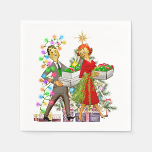 Serviette En Papier Couple homme et femme Vintage 1950
