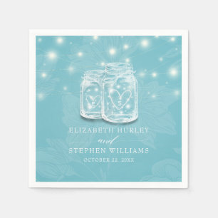 Serviette En Papier Couple Mason Jar Chaîne Lumières Mariage Floral bl