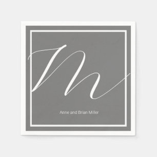Serviette En Papier Couple Noms Élégamment Monogramme Grey