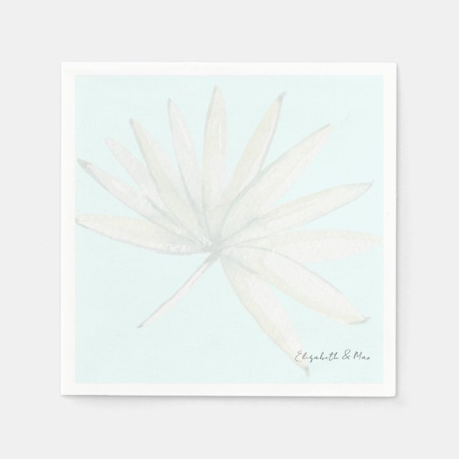Serviette En Papier Couple Tropical Bleu de glace Nom Mariage (Devant)