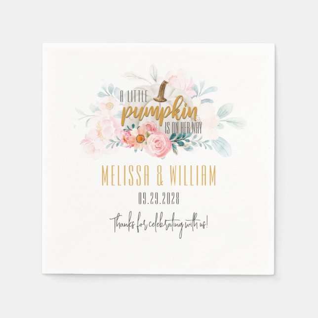 Serviette En Papier Couples Automne Baby shower Citrouille Floral Cust (Devant)