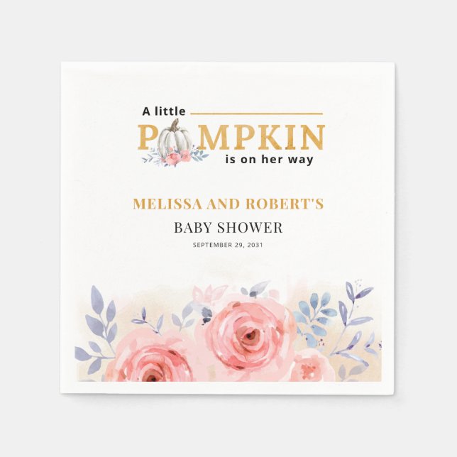 Serviette En Papier Couples Citrouilles blancs Baby shower Floral Lila (Devant)