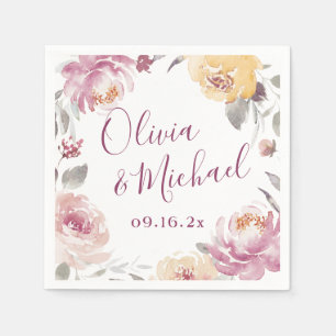 Serviette En Papier Couples noms Jardin romantique mariage fleuri