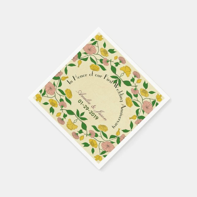 Serviette En Papier Couples personnalisés 1er anniversaire Mariage (Coin)