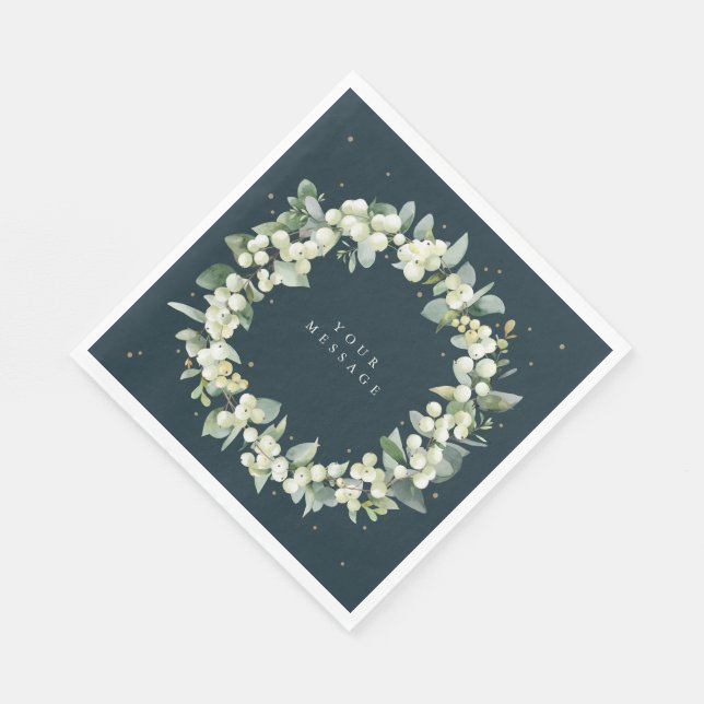 Serviette En Papier Courbe de Noël à la canneberge verte foncée+Eucaly (Coin)