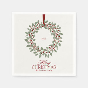 Serviette En Papier Courbe de Noël rouge classique Non Carte photo