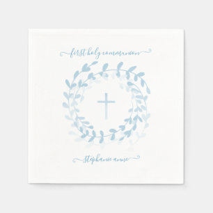 Serviette En Papier Courbe et croix bleu communion