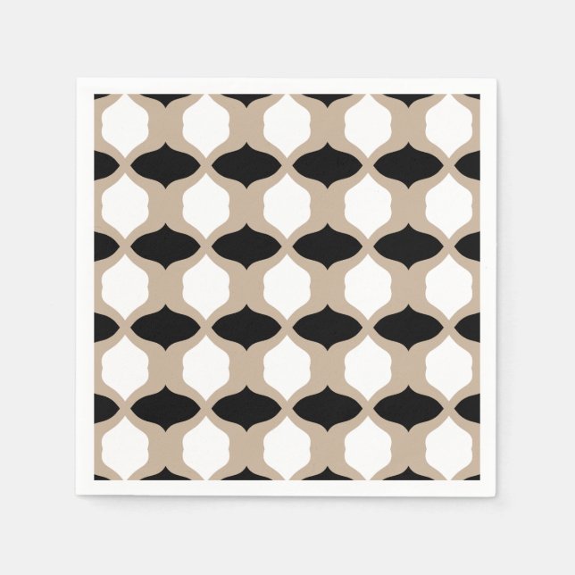 Serviette En Papier Courbes douces Motif - Taupe, noir et blanc (Devant)