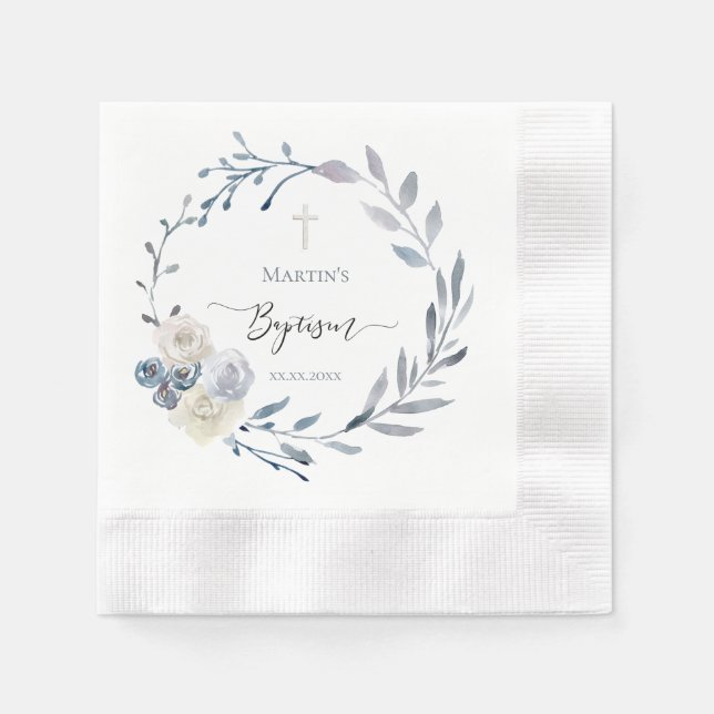 Serviette En Papier Couronne bleue de baptême  Papier  (Devant)