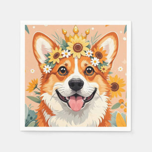 Serviette En Papier Couronne de chien corgi joyeux des marguerites et