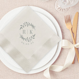 Serviette En Papier Couronne de fleurs bleue rustique avec monogramme 