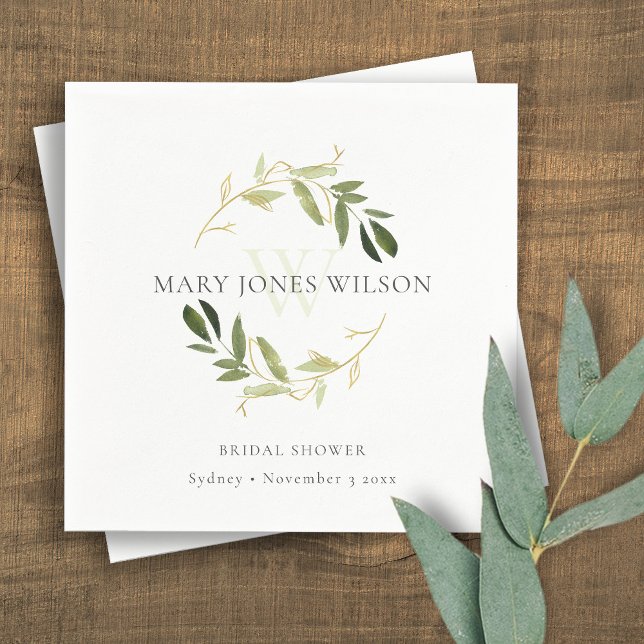 SERVIETTE EN PAPIER COURONNE DE FOLIAGE VERT ÉLÉGANT POUR MARIAGE (Créateur téléchargé)