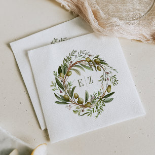 Serviette En Papier Couronne de mariage à l'aquarelle rustique d'olive