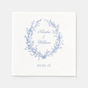 Serviette En Papier Couronne de mariage en bleu poussiéreux avec monog