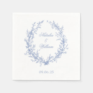 Serviette En Papier Couronne de mariage en bleu poussiéreux avec monog